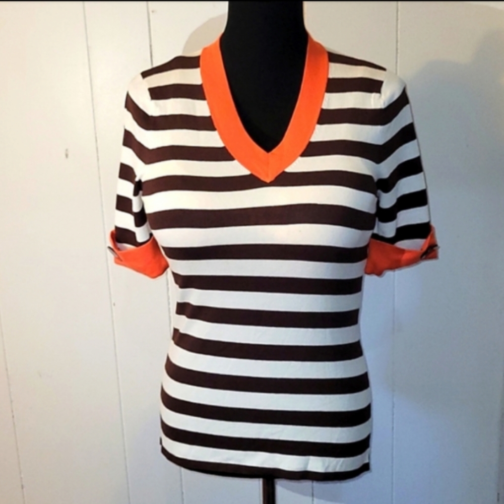 NWT Bentley a. Short Sleeved Striped Sweater